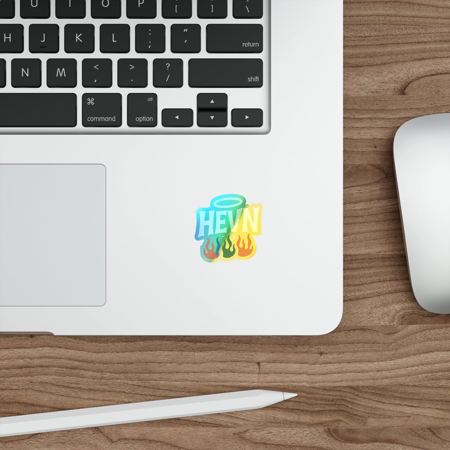 HEVN Holographic Sticker – Streetwear-Inspired Flame Halo Design, Skateboard & Laptop Art, Trendy Die-Cut Decal