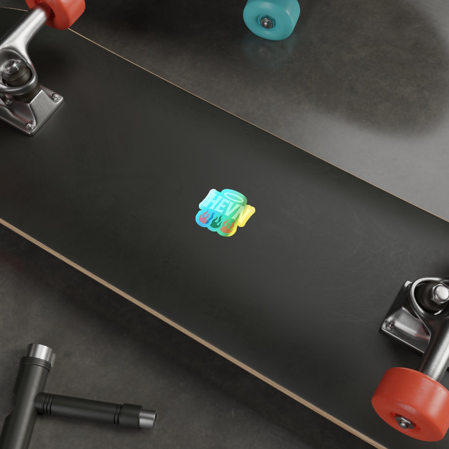 HEVN Holographic Sticker – Streetwear-Inspired Flame Halo Design, Skateboard & Laptop Art, Trendy Die-Cut Decal