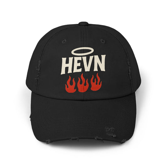 HEVN Flame Halo Distressed Dad Hat – Vintage Streetwear Cap for Men & Women, Casual Festival Style