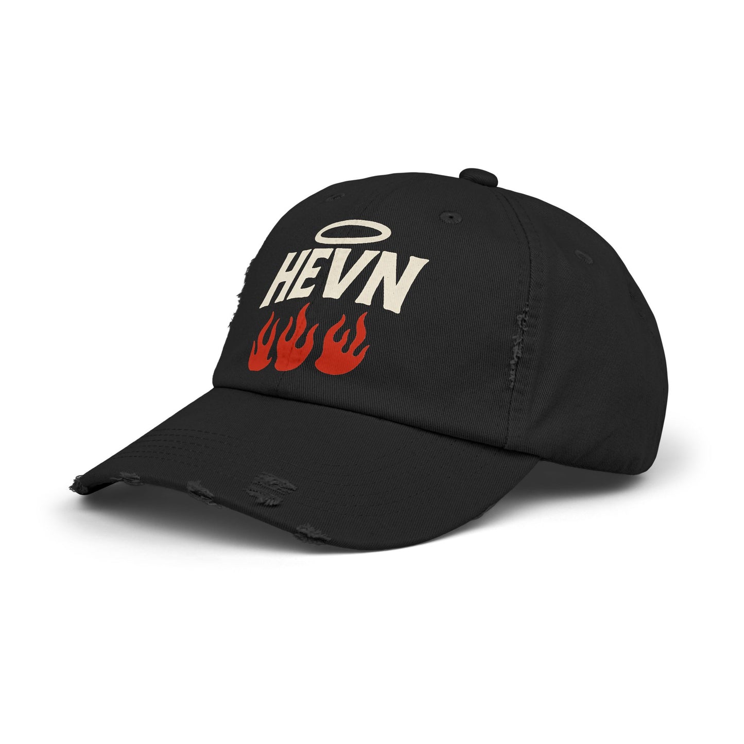 HEVN Flame Halo Distressed Dad Hat – Vintage Streetwear Cap for Men & Women, Casual Festival Style