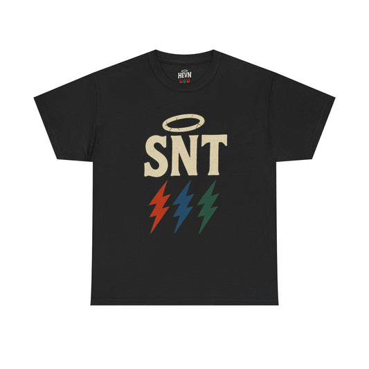 Unisex Vintage SNT Graphic Tee, Retro Streetwear Cotton Shirt, Angel & Lightning Bold Design