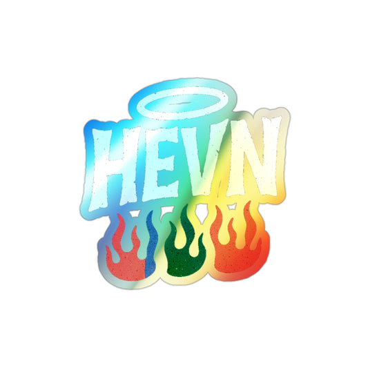 HEVN Holographic Sticker – Streetwear-Inspired Flame Halo Design, Skateboard & Laptop Art, Trendy Die-Cut Decal